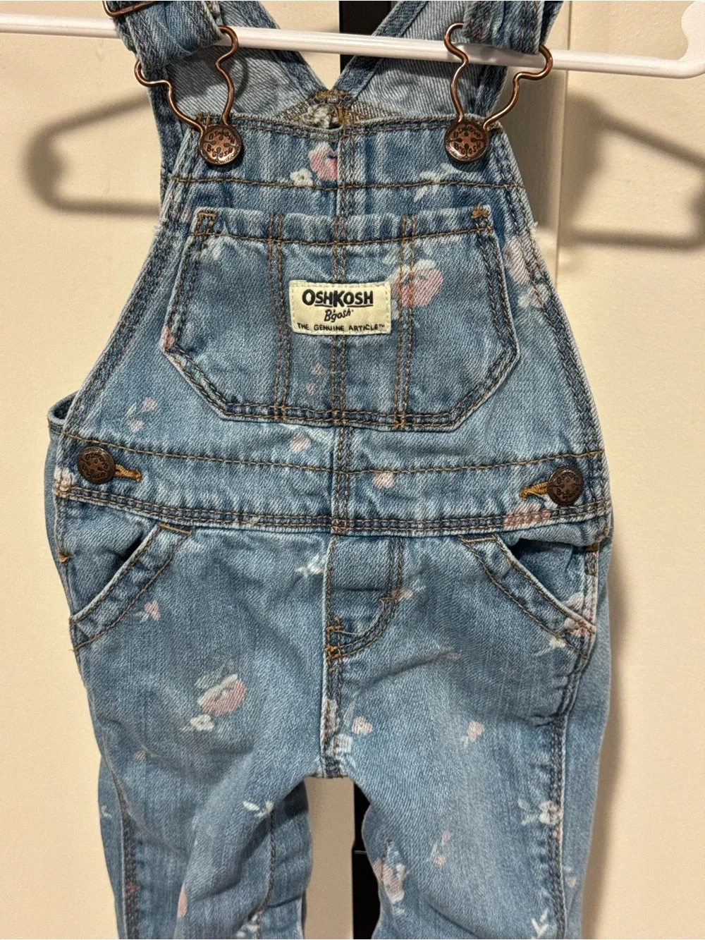OshKosh Denim Baby Overalls with Floral Pattern infant 3-6mo